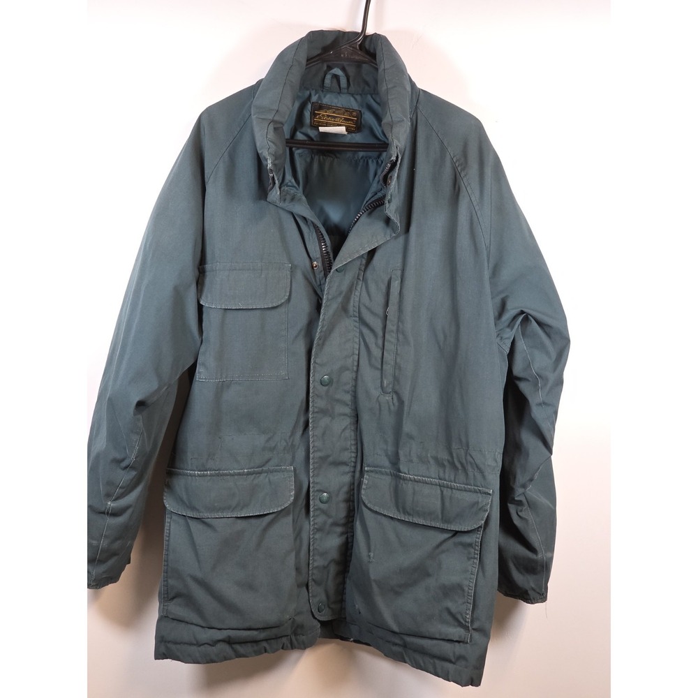 Eddie Bauer Mens‎ Large Goose Down Coat Green Vintage Heavy Puffer Parka Jacket
